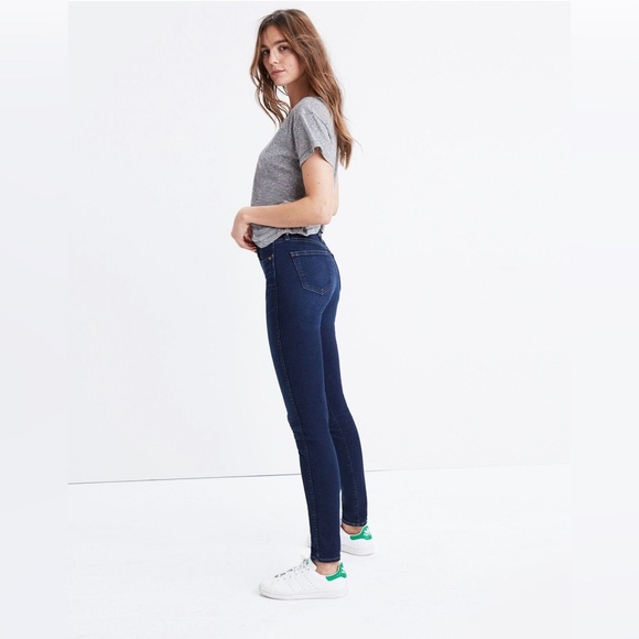 Madewell 10” High Rise Skinny Jeans Dark Wash Blue Classic Stretch Whiskered 24 - Picture 3 of 9